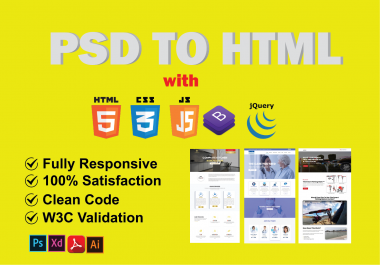 I will convert psd to html,  xd to html,  pdf to html, sketch to html