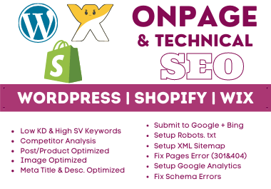 Complete Onpage and Technical SEO for WordPress,  Shopify and Wix