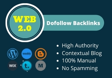 20 Web 2.0 High Authority Dofollow Backlinks with Contextual Blogs for Google Ranking