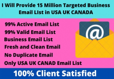 I will provide 15 million business email list in USA UK canada only
