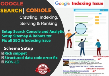 I will fix google indexing search console error and schema markup setup rich snippet