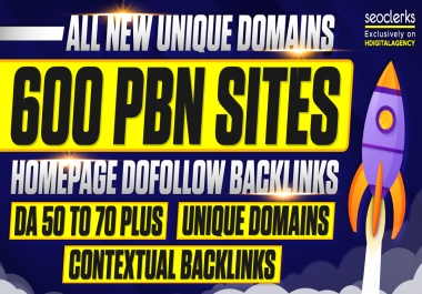 Permanent 600 Unique Domain Homepage PBN High Authority DA50to60 DR30+ Dofollow Backlinks