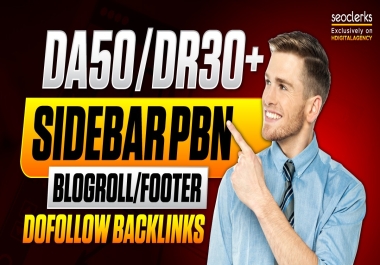 Ranking Booster 300 HOMEPAGE SIDEBAR & FOOTER & BLOG ROLL DA50+ PBN DOFOLLOW BACKLINKS