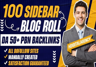 Get Powerful PBN 100 Sidebar Blogroll Permanent Homepage Dofollow DA 50+ low spam Backlinks
