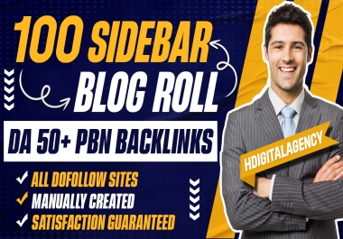 Powerful 100 SideBar Blogroll Permanent HomePage Dofollow PBN DA50+ Backlinks on Websites Footer
