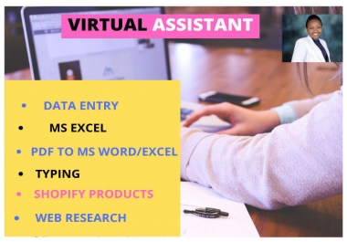 I will be your virtual assistance for data entry and excel tasks