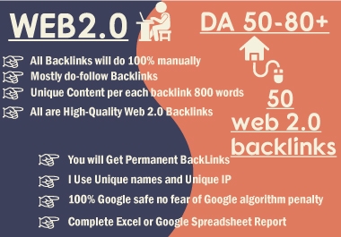 Web2 high-quality dofollow SEO backlinks da 50 plus authority white hat link building