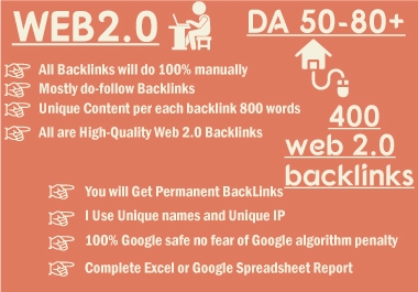 Web2 high-quality dofollow SEO backlinks da 400 plus authority white hat link building