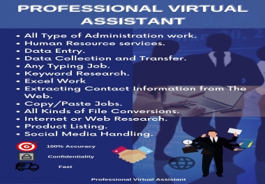 I will be your professional Virtual Assistant,  Data entry,  Data management,  Web Research,  Typing,  HR