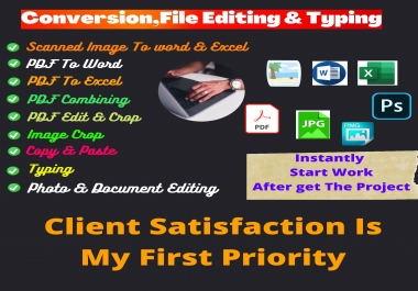 You Will Get convert PDF, JPG to excel,  Word OR any data entry work