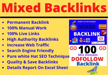 I will do 100 mixed backlinks submission manually high authority dofollow with high DA PA website