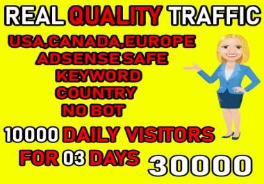 I will send keyword target real visitors from USA,  Canada,  Europe