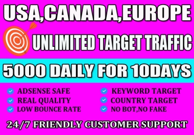 I will drive target web traffic from Usa, Canada and Europe
