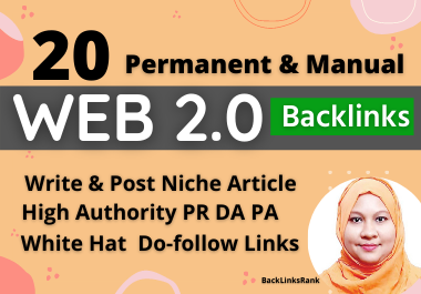 20 Blog web 2.0 Contextual Backlinks manual and Permanent do follow High Authority sites