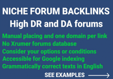 I will do manuallay placement high dr da niche 100 forum backlinks