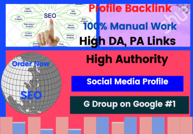 80 Profile backlinks DA 50 to 95+ Natural High authority Permanent Link building boost your website