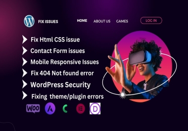 fix 404 errors, wordpress issues,  woo commerce issues, HTML, CSS,  and customization