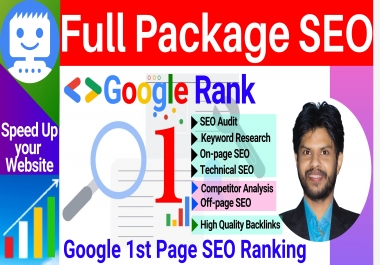 You will get a Full Package SEO service SEO Audit,  On-page SEO,  Off-page SEO