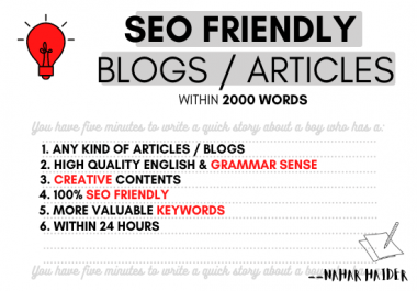 I will write SEO friendly blog posts or articles for your website