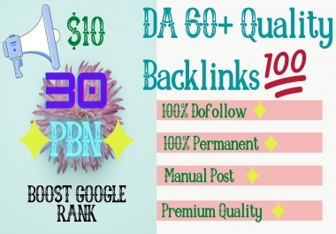 Get 30 High Quality DA 65+ Permanent Quality Dofollow PBN Links.