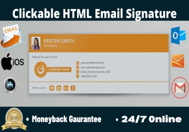 I will create an elegant clickable HTML email signature design