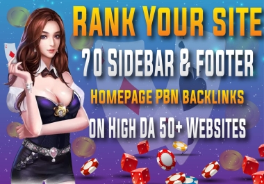 Rank your site 70 Sidebar/ Footer Homepage PBN Dofollow Backlinks On DA50+ Website