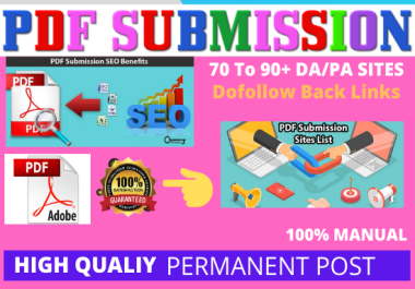 70 PDF Submission High authority low spam score website dofollow backlinks permanent backlinks
