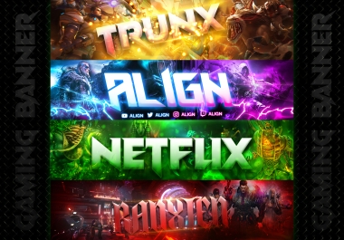 I will design gaming banner,  YouTube Banner,  twitter Banner,  twitch,  etc 24 hrs