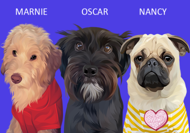 I will draw your cat,  dog,  or any pet into cartoon vector portrait