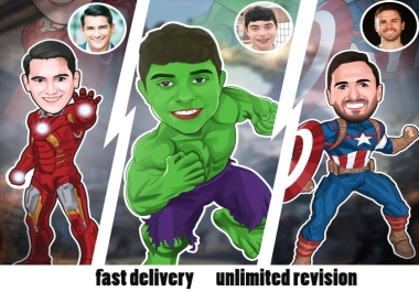 I will draw superhero cartoon caricature from your photo.