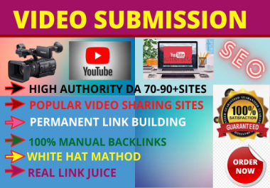 I will do video submission or upload video manually and seo to top ranked 70 sites