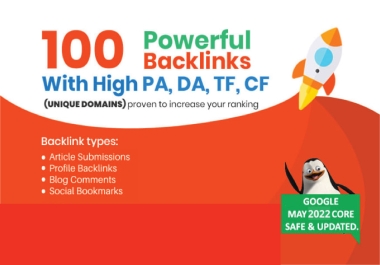 I will do 100 unique domain high quality dofollow SEO backlinks to da100