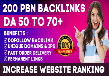 200 Permanent PBN Backlinks DA 50 to 70 Plus Dofollow SEO Backlinks