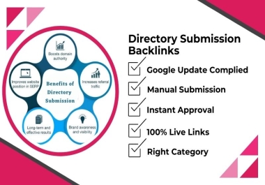 HQ Instant Approved 100 Directory Submission Live Backlinks