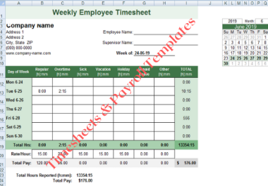 Create your own Timesheets Payroll Excel Sheet with this Editable Templates