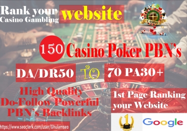 PBN's- 150 PBN DR/DA 50to70 Ranking 1st your website Thailand/Indonesian/Korean Gambling Casino