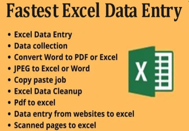 I will do fastest excel data entry,  web scraping and convert pdf files