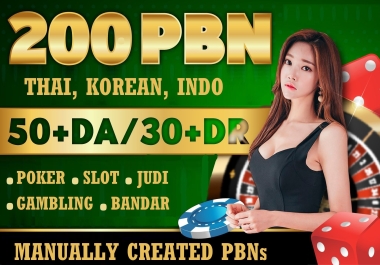 200 PBN Backlinks DA 50+ Casino,  Gambling,  Poker,  Slot,  Judi 2022 UPDATED Only