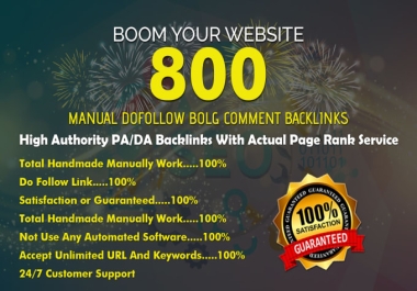 I will do 800 high authority dofollow blog comment backlinks off page