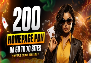 200 Gambling,  Betting sites Homepage casino PBN backlinks DA 50+ all domains