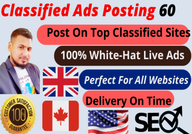 I will post classified ads on top UK,  USA classified ad posting sites