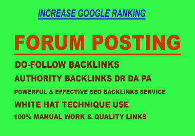 I will do 50 manual high authority niche relevant SEO forum posting backlinks