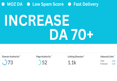 I will increase moz da 70,  domain authority,  URL rating expert service
