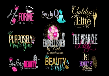 I will design feminine glitter beauty salon hair eyelash watercolor makeup nails logos