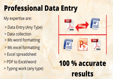 I will do all data conversion like PDF to word,  excel,  jpg,  png and excel