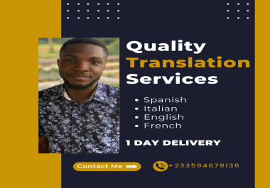 Professional Translation of English,  Italian,  French and Spanish