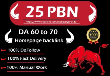I will provide 25 PBN homepage Backlinks on DA60+/DA70+