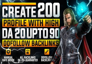200 profile dofollow backlink with high da 20 upto 90