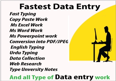 I will do fast data entry,  copy paste,  web research and data collection professionally
