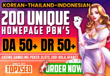 Get 200 Unique Homepage PBN'S DA50 TO 80 Casino Poker Judi slots Gambling UFABET Betting Websites